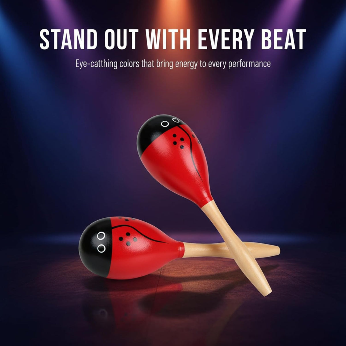 4 piezas Maracas, instrumento Maraca de madera de 9 pulgadas, rojo