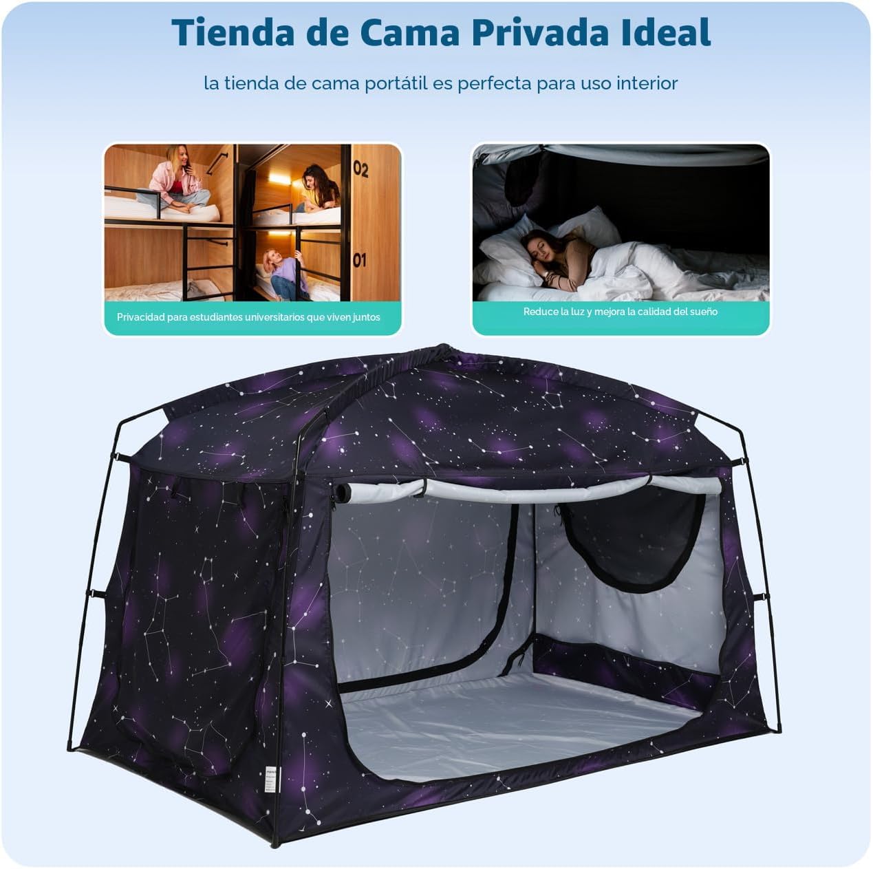 Tienda de campaña para cama, dosel portátil para cama con privacida...