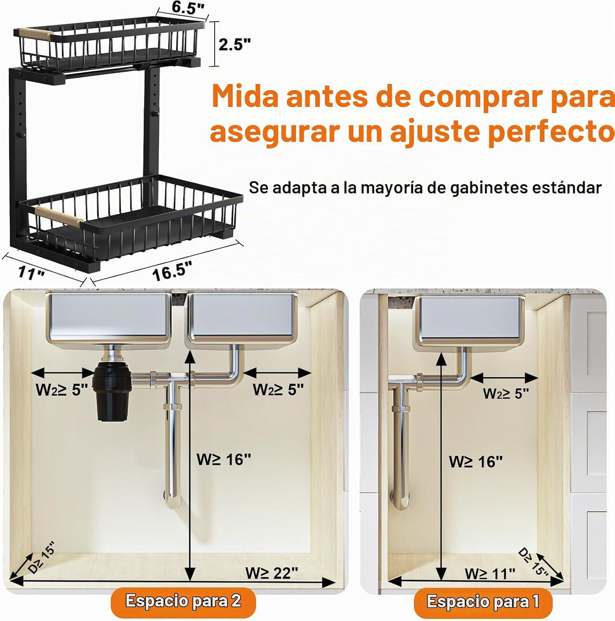 REALINN Organizador para debajo del fregadero, ajustable de 2 nivel...