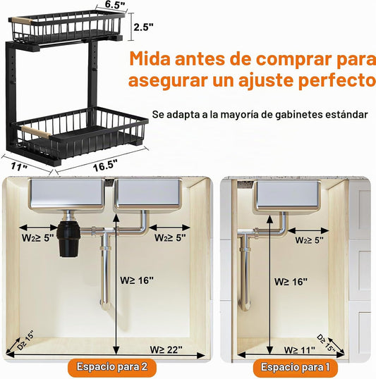 REALINN Organizador para debajo del fregadero, ajustable de 2 nivel...