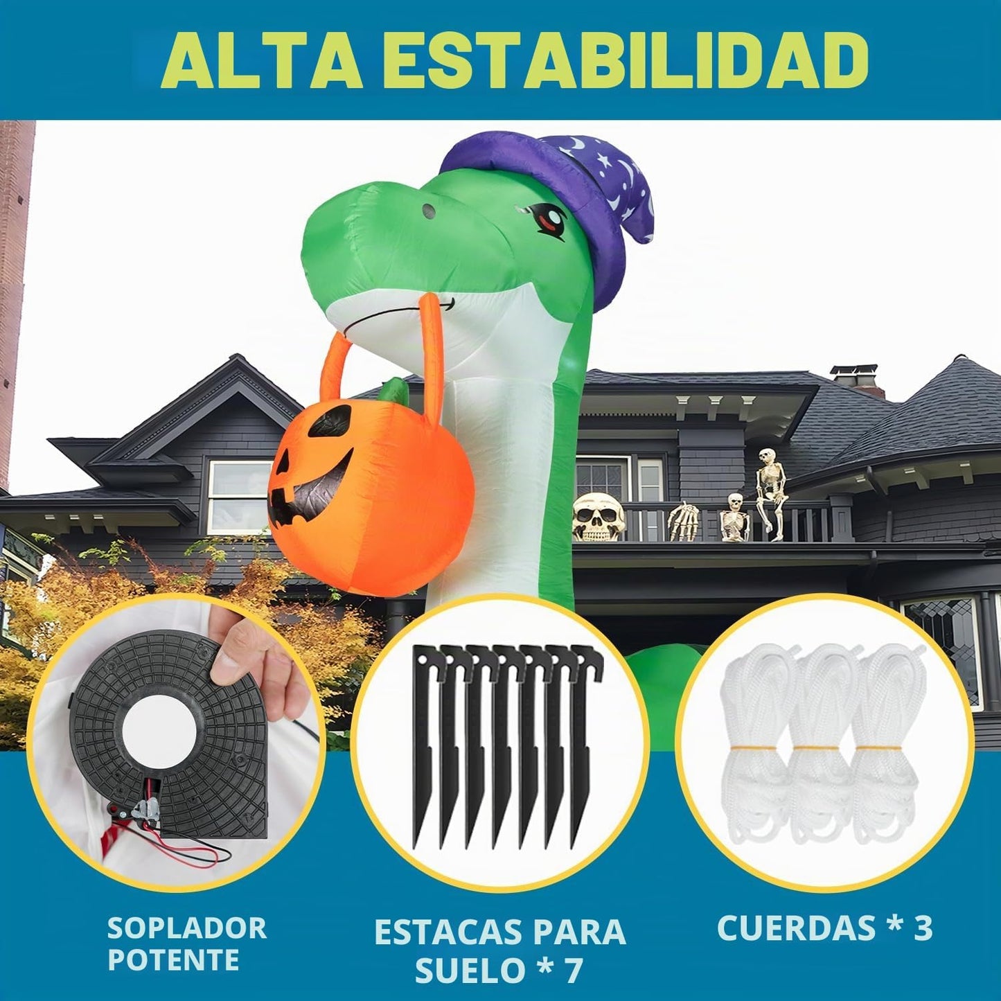 ININ Decoración de dinosaurio inflable gigante de Halloween de 10 p...