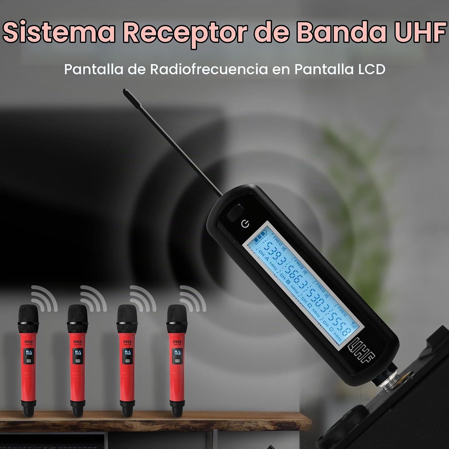 Pyle Sistema de micrófono inalámbrico de 4 canales, sistema recepto...