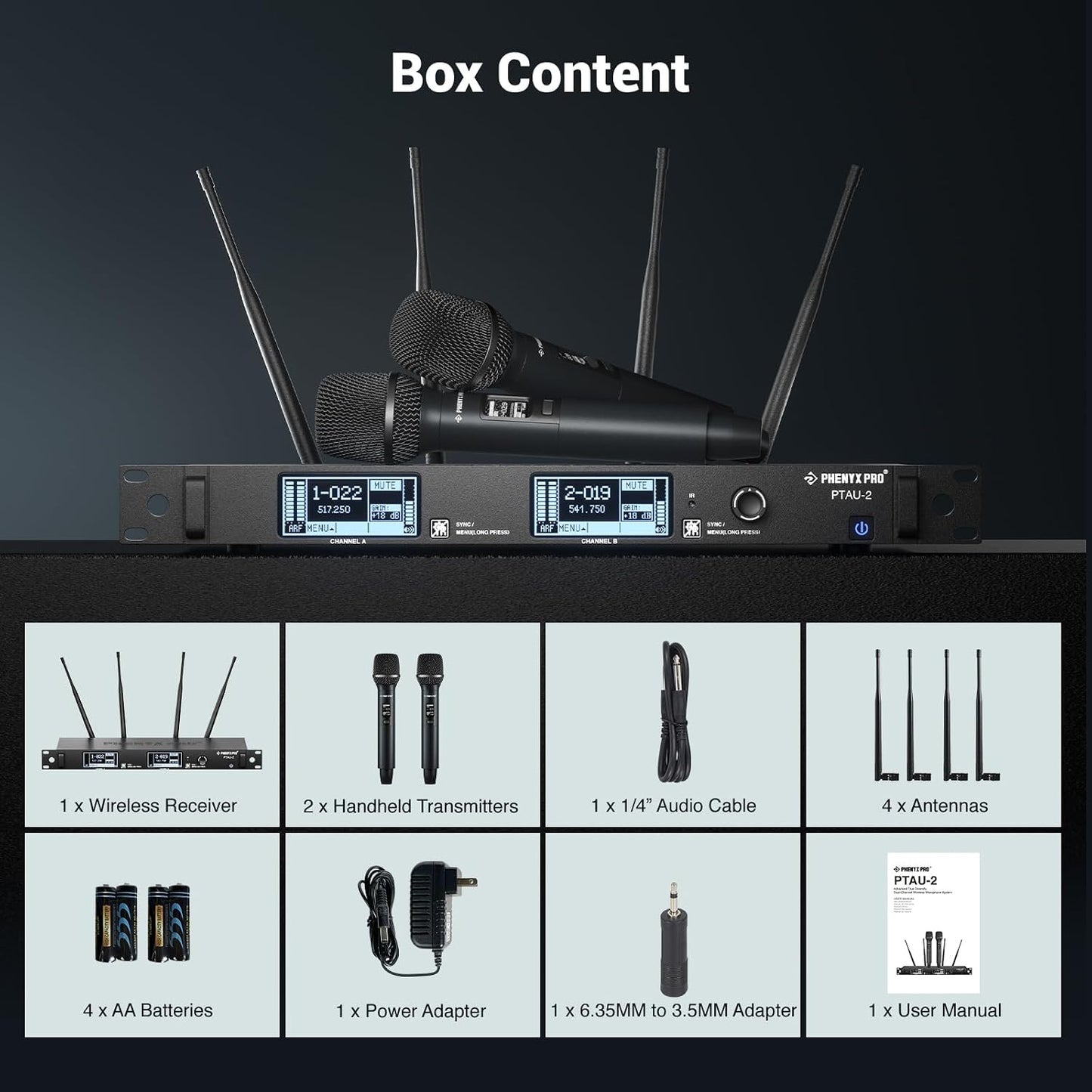 Phenyx Pro Sistema de Micrófono Inalámbrico de Doble Canal, Micrófo...