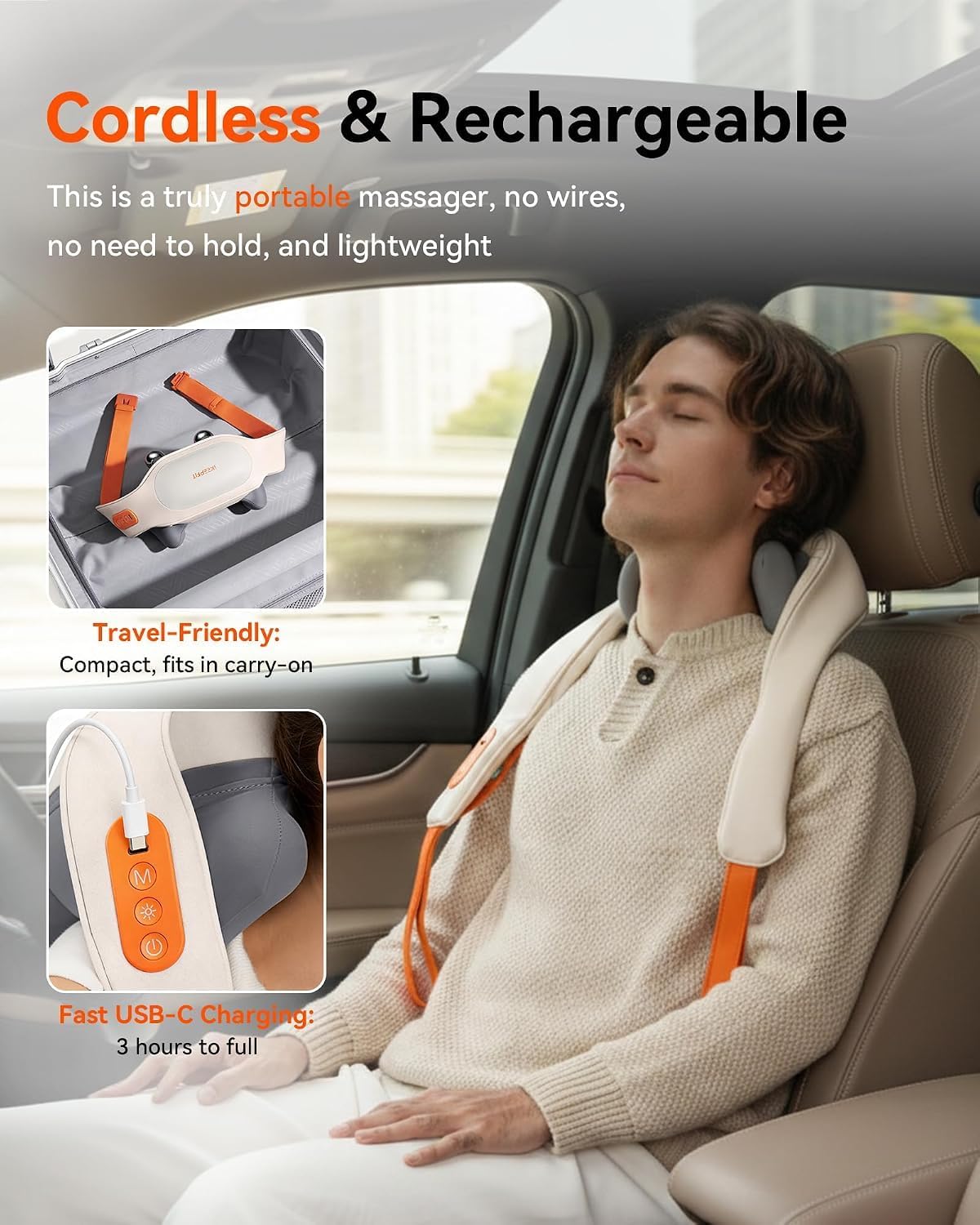IKEEPFIT Masajeador de cuello inalámbrico con calor, masajeador de...