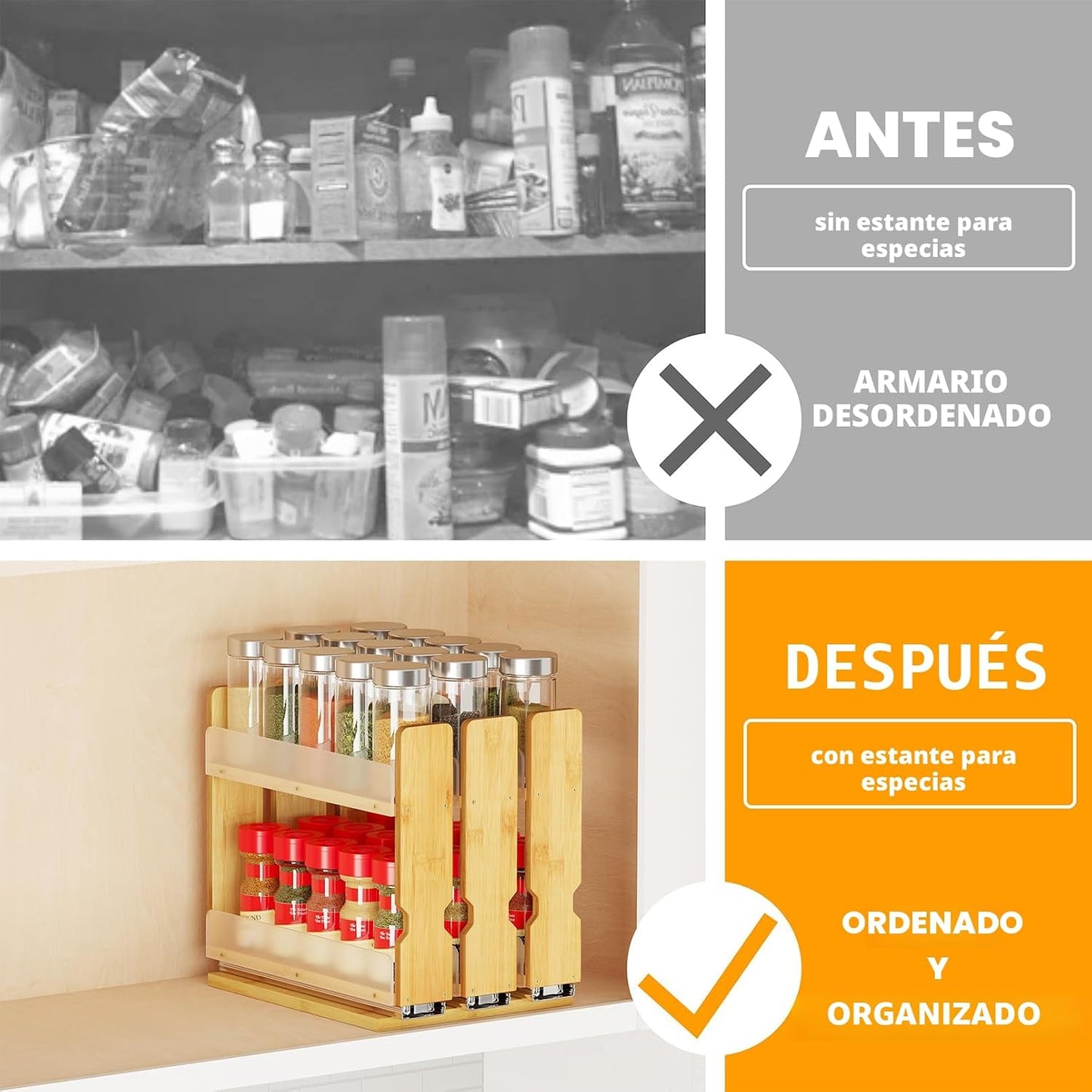 SpaceAid - Organizador de especias extraíble de bambú para gabinete...