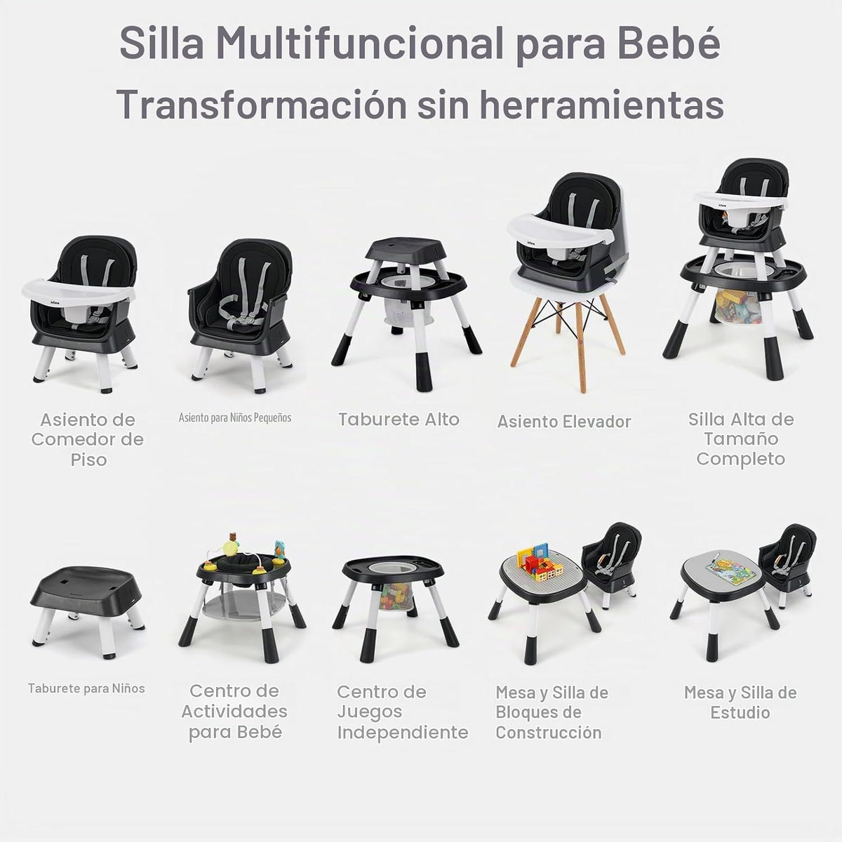 INFANS Silla Alta 9 en 1, Silla Alta Convertible para Bebés y Niños...