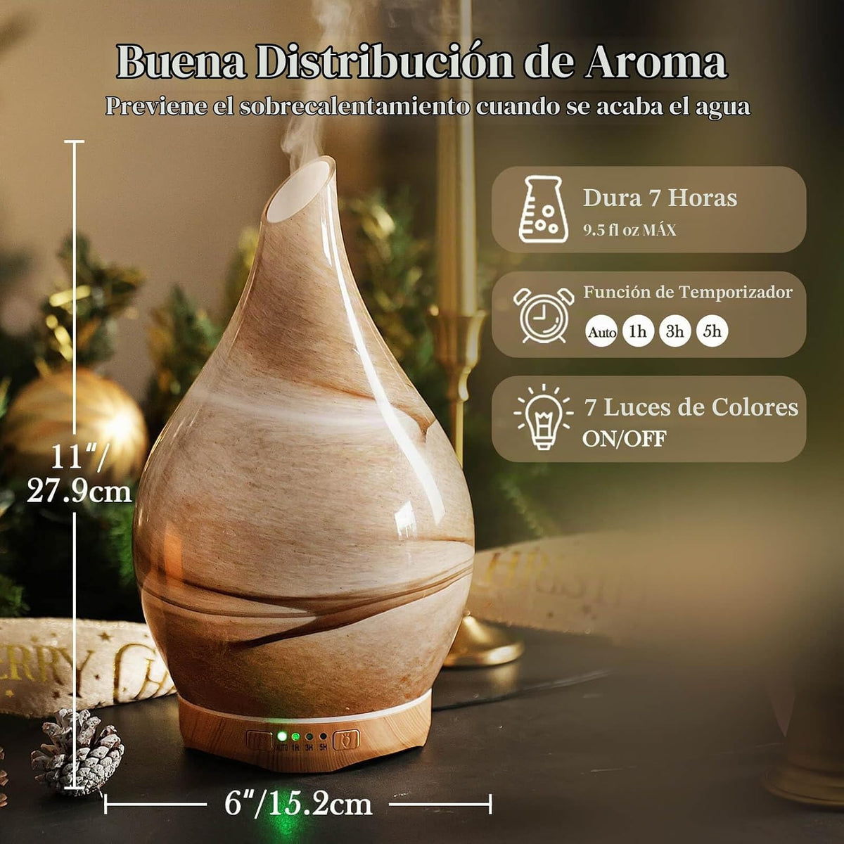 Porseme - Difusor de aceites esenciales de 280 ml, de vidrio, cambi...