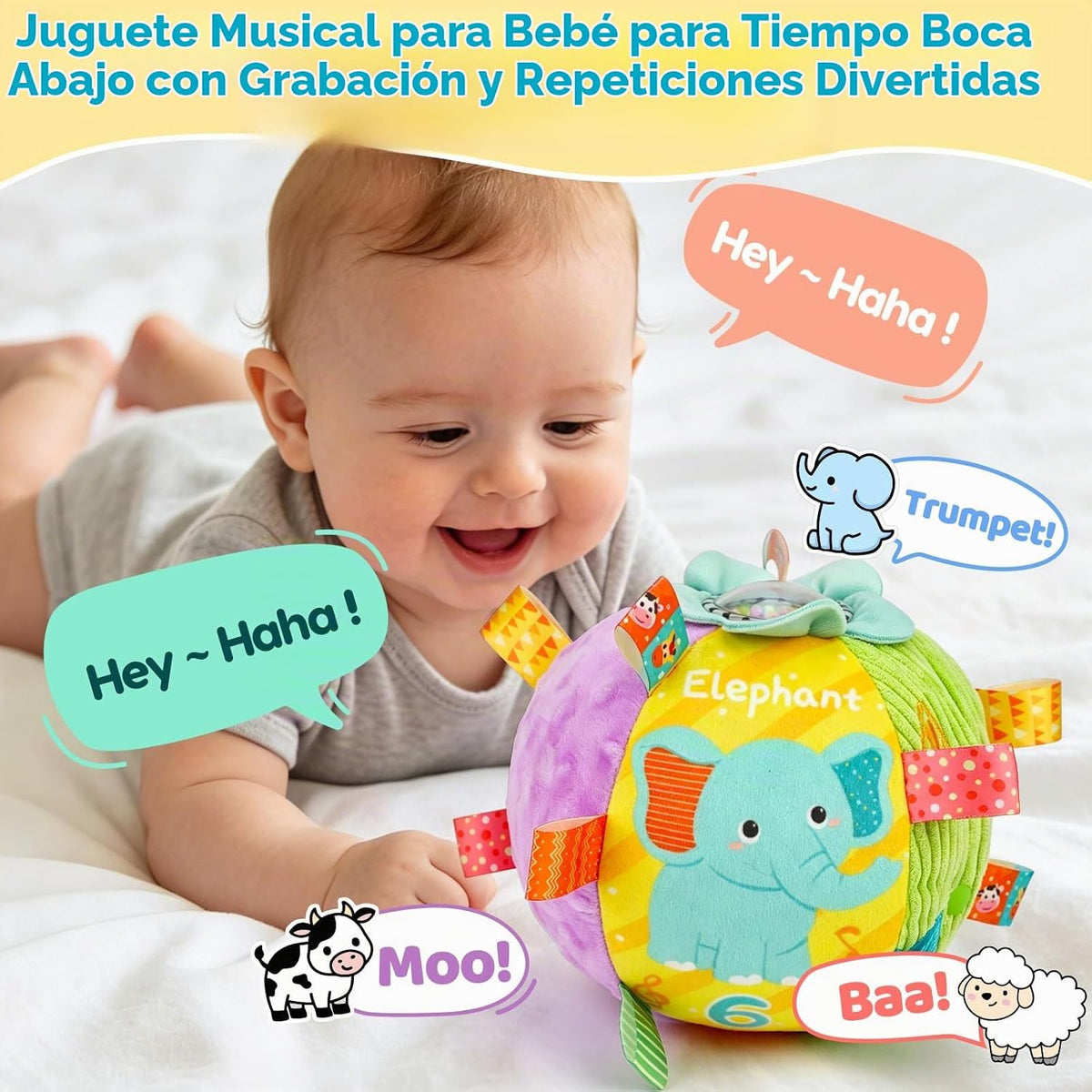 Thremhoo Juguete musical de bola para bebé con sonidos y canciones...