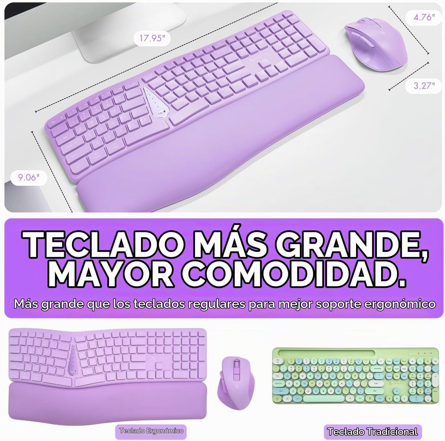 X9 Combo inalámbrico de teclado y ratón ergonómico púrpura - Escrib...
