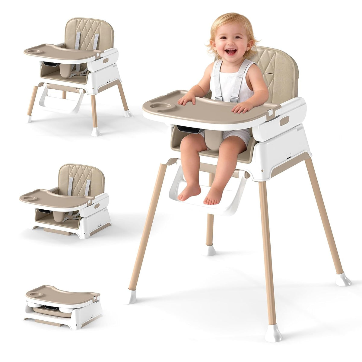 Silla alta 4 en 1 para bebés y niños pequeños, asiento elevador con...