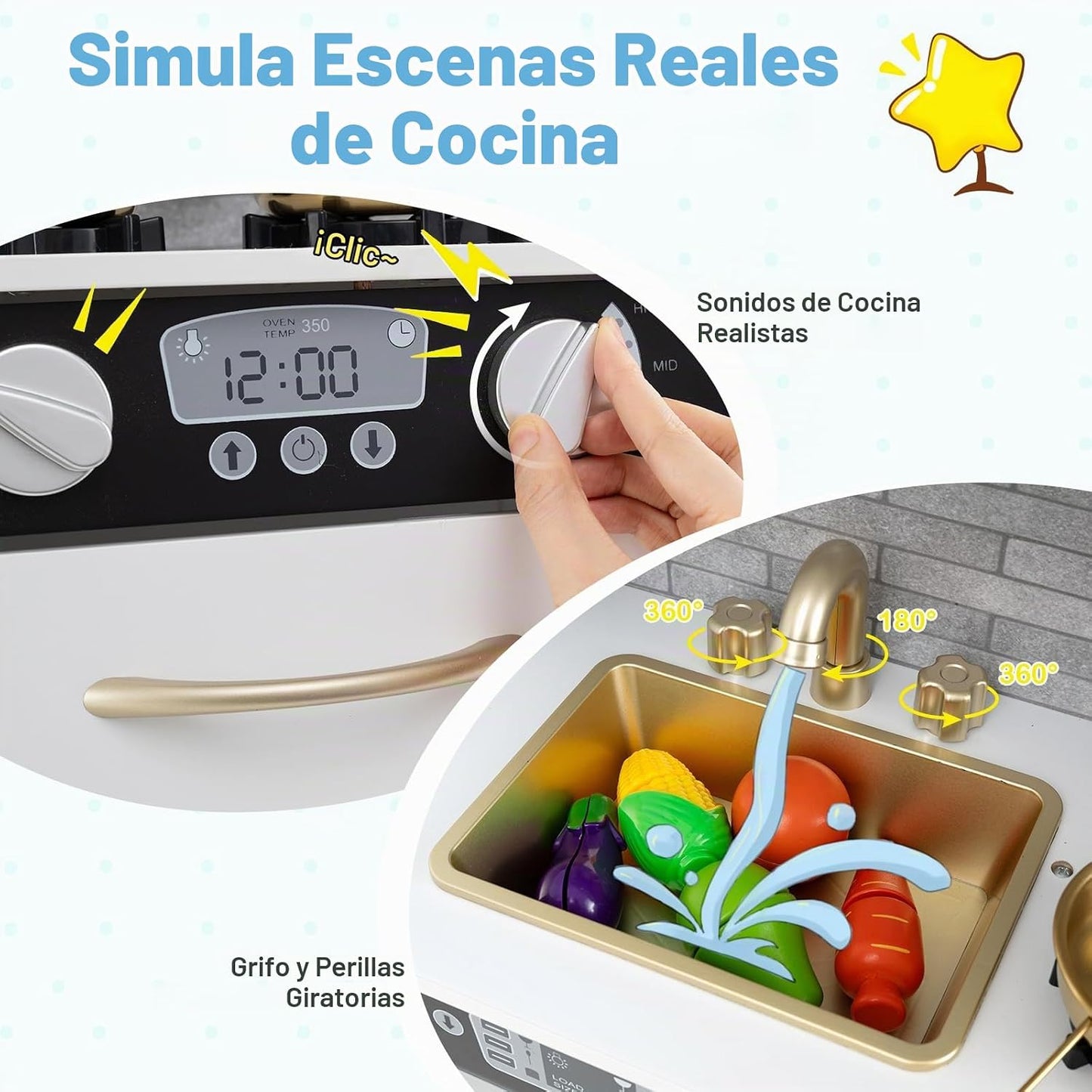 HONEY JOY Juego de cocina de madera para niños, juguete de simulaci...