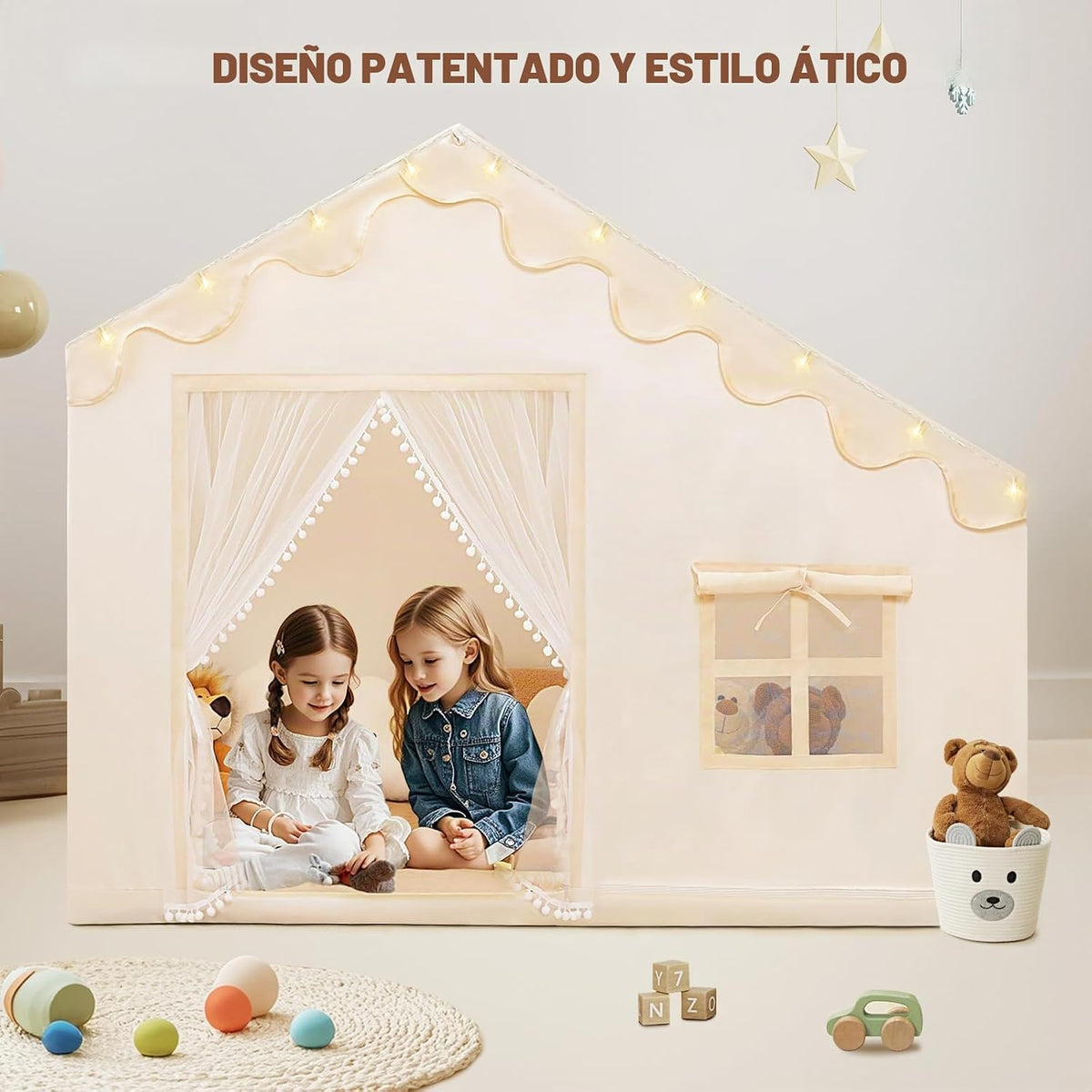 PIIKAGO Tienda de campaña para niños con alfombra, luces de estrell...