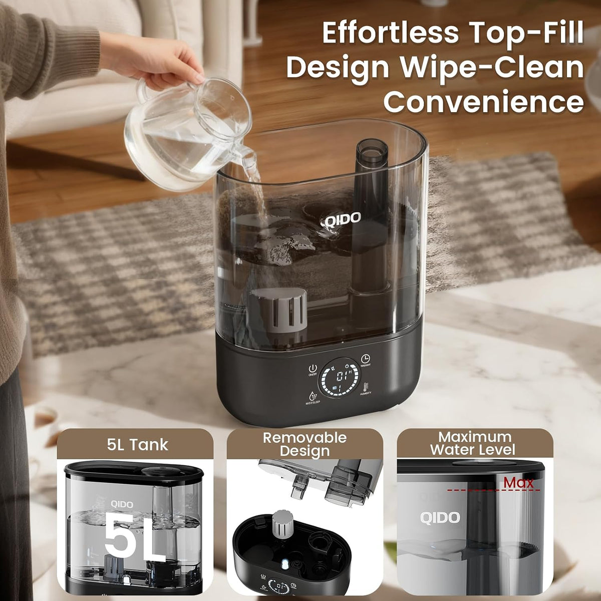 COMHOMA Humidificadores de llenado superior para dormitorio, tanque...