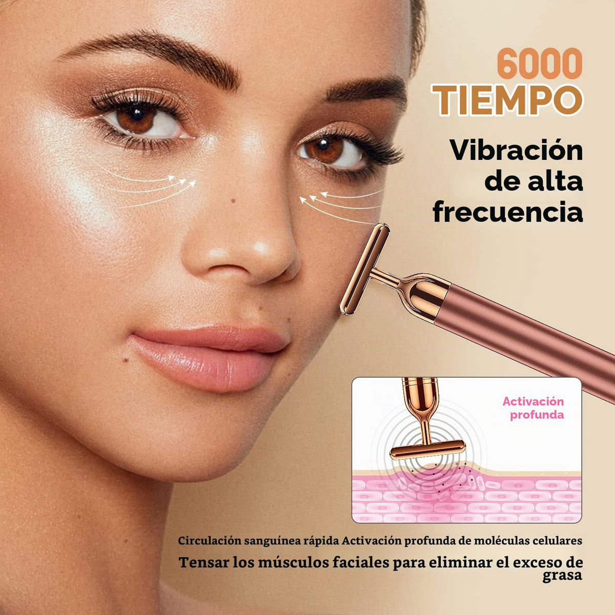 Masajeador facial 2 en 1 Beauty Bar de pulso dorado de 24 quilates,...