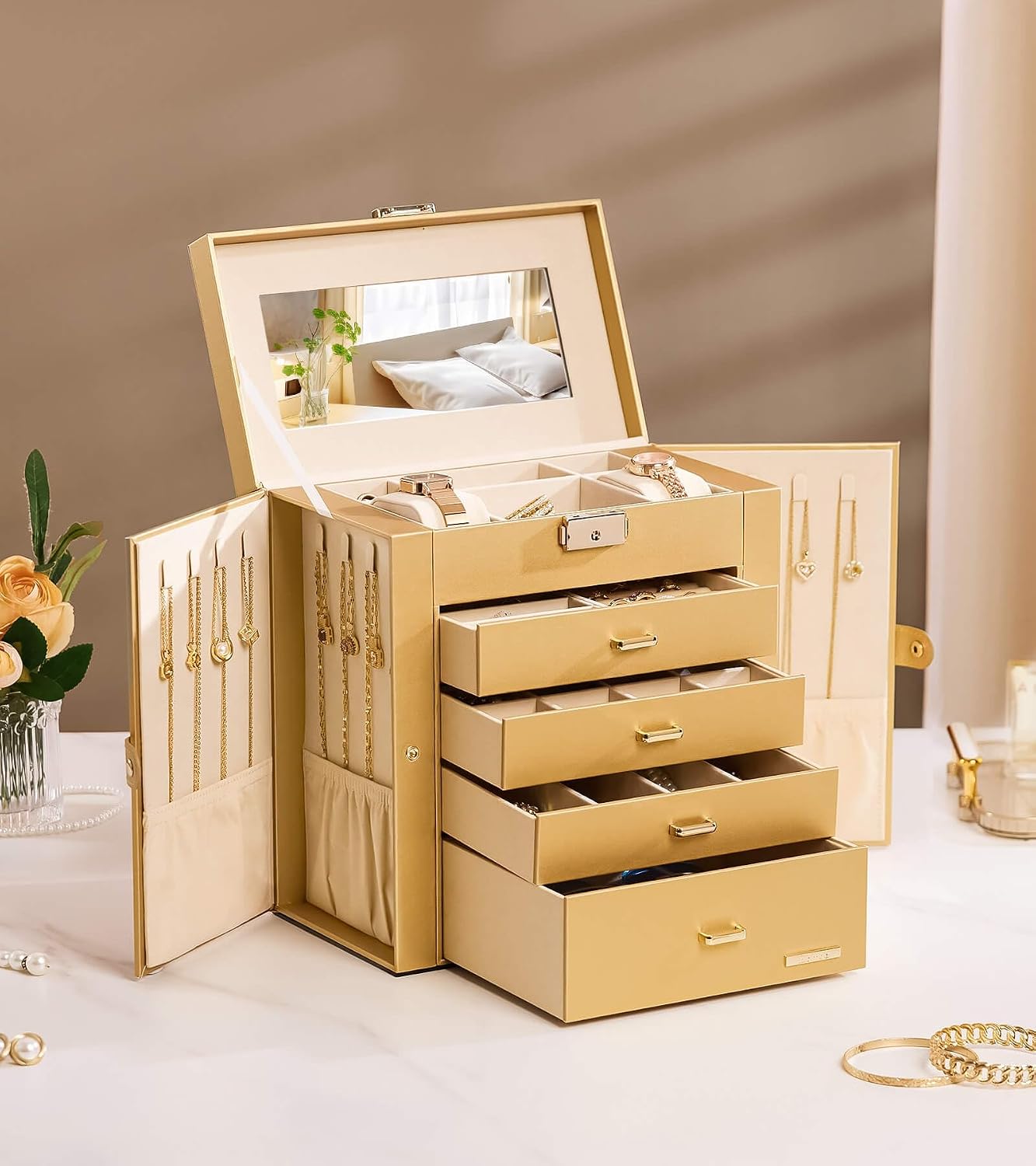 Homde - Joyero grande para mujer: organizador de 5 capas con cerrad...