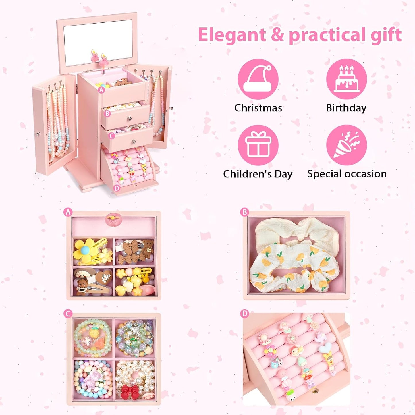 Emfogo Joyero musical para niñas, caja de música grande con bailari...