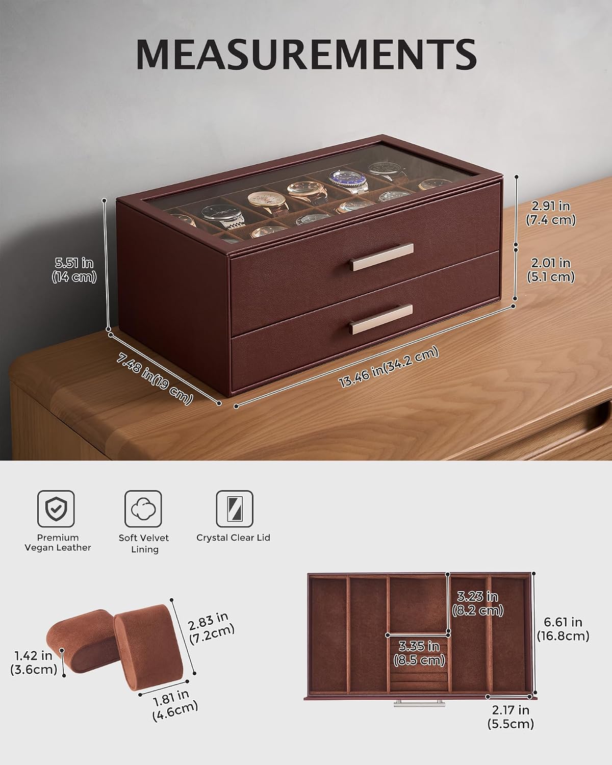 ProCase Caja de reloj de 12 ranuras para hombre, caja de cajones ex...