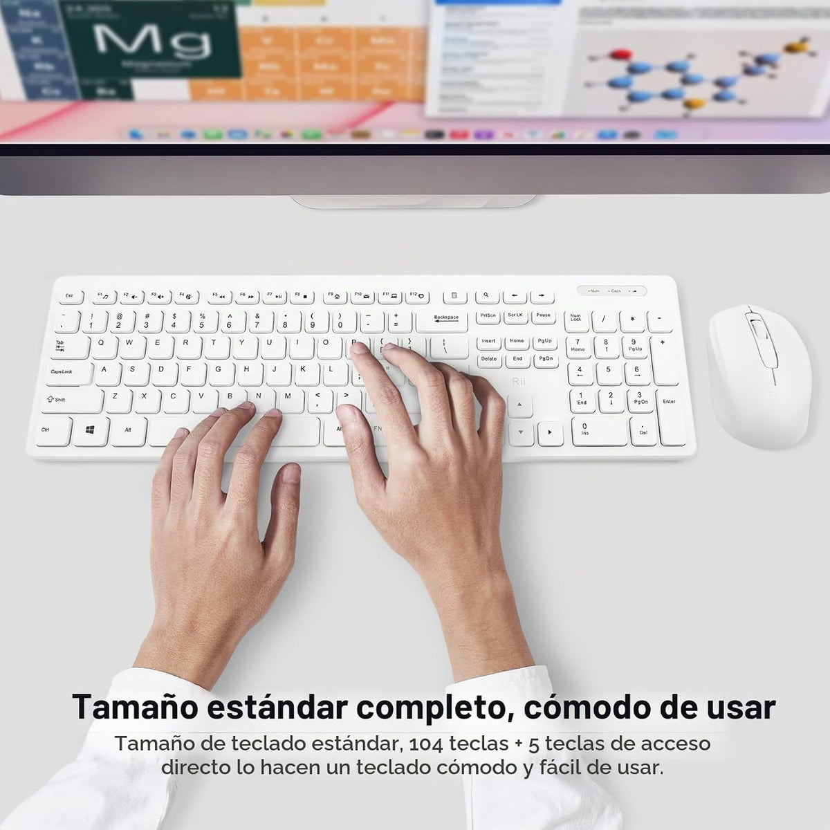 Rii Combo de teclado y mouse inalámbricos, juego de PC de oficina e...