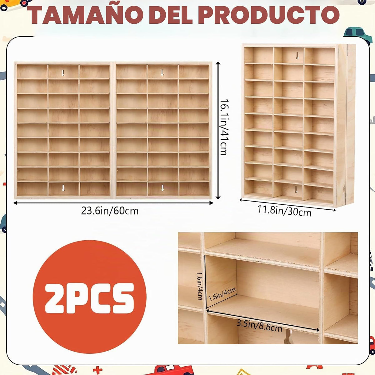 Vitrina de madera para Hotwheels 108 Espacio 1\/64 Escala 1\/64 de...
