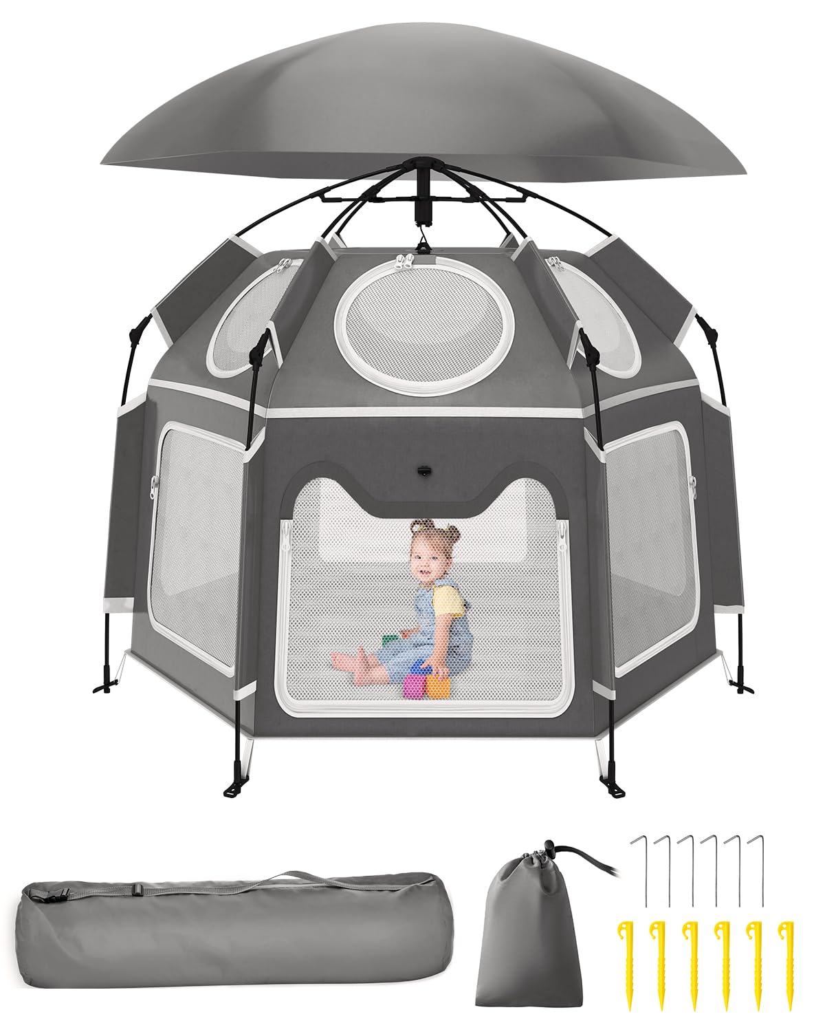 Patywaga 59 "Pop-Up Baby Playpen con toldo UV, tienda plegable...