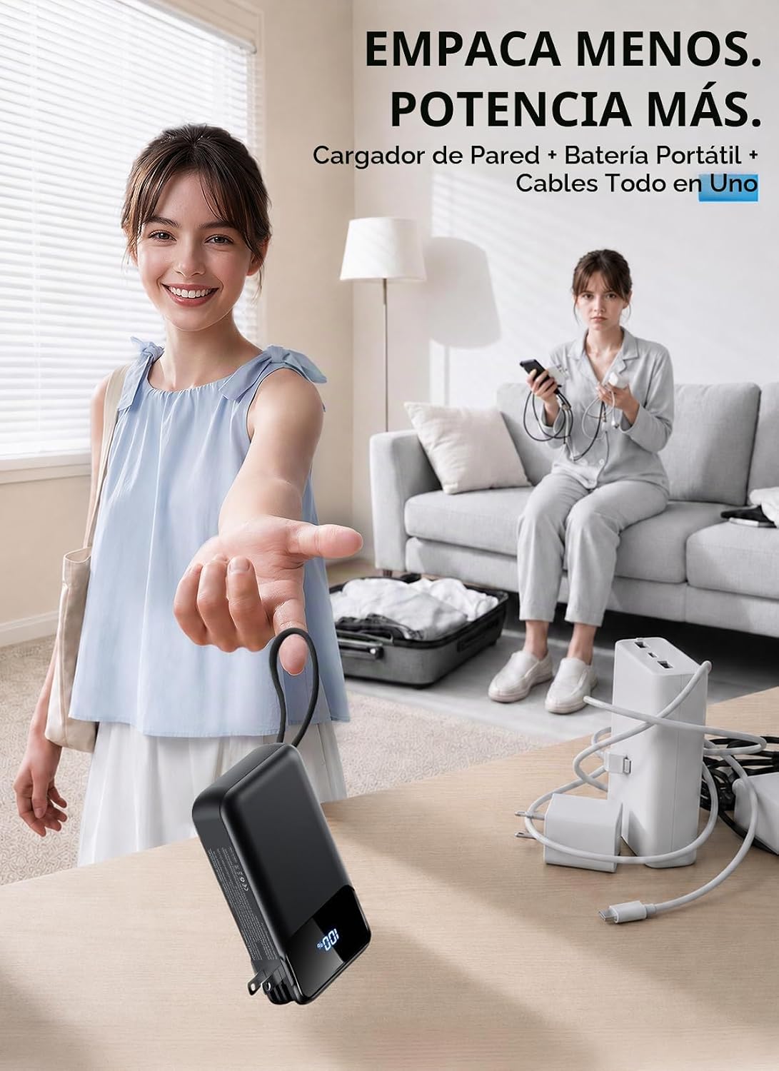 Cargador portátil de 50000 mAh, banco de energía con cables incorpo...