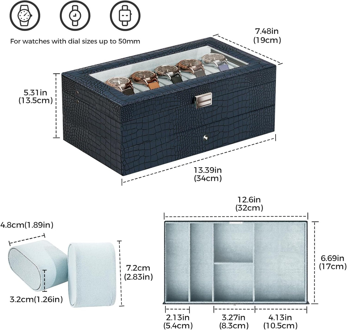 ProCase Caja de reloj, Caja de reloj para hombres con 12 ranuras y...