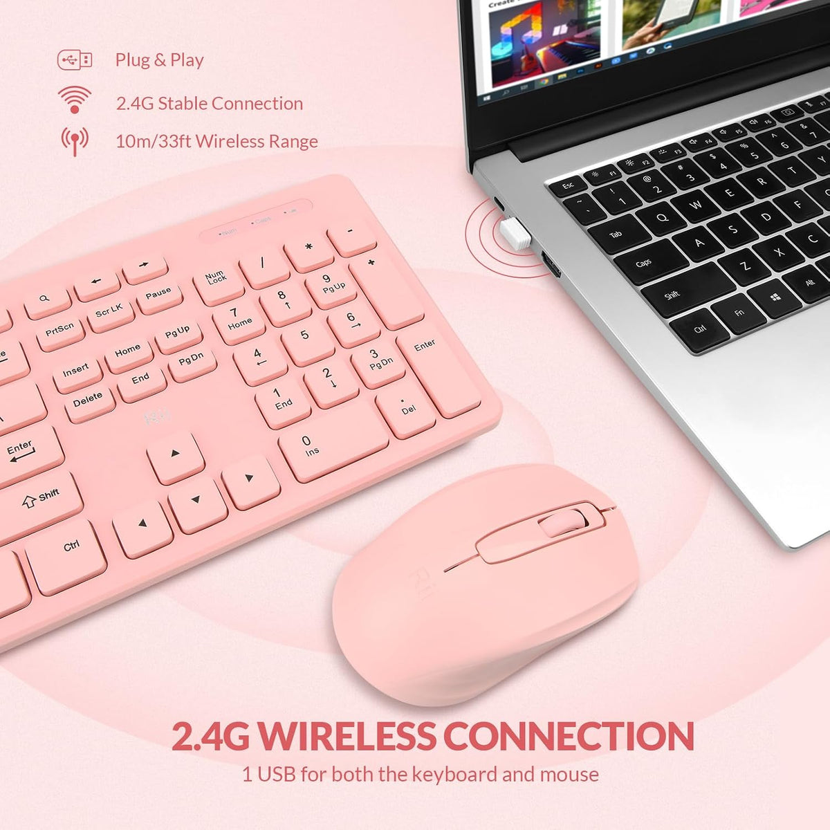 Combo de teclado y mouse inalámbricos, teclado estándar Rii para PC...