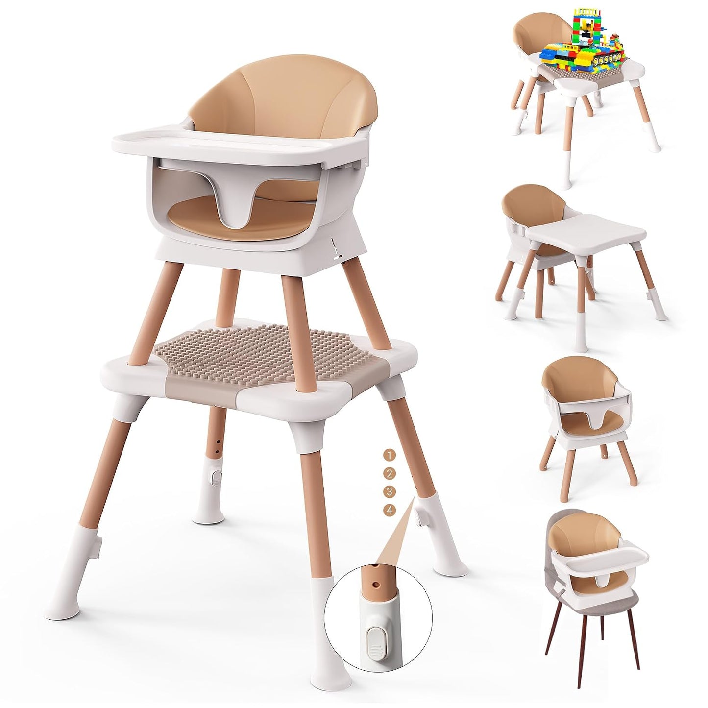 Silla alta 6 en 1 para bebés y niños pequeños, silla alta para bebé...
