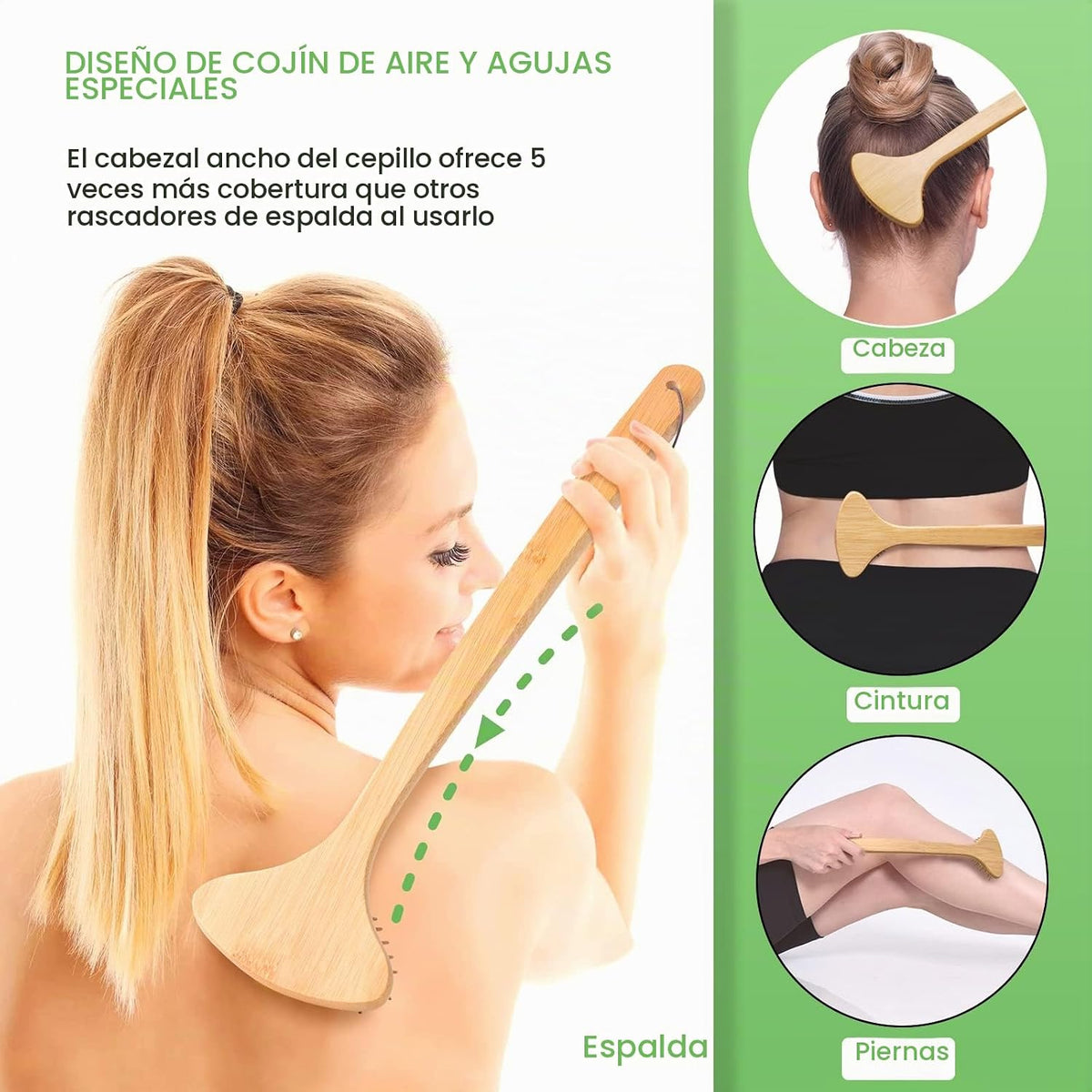 Rascador de espalda grande de bambú curvado, 59 puntos que proporci...