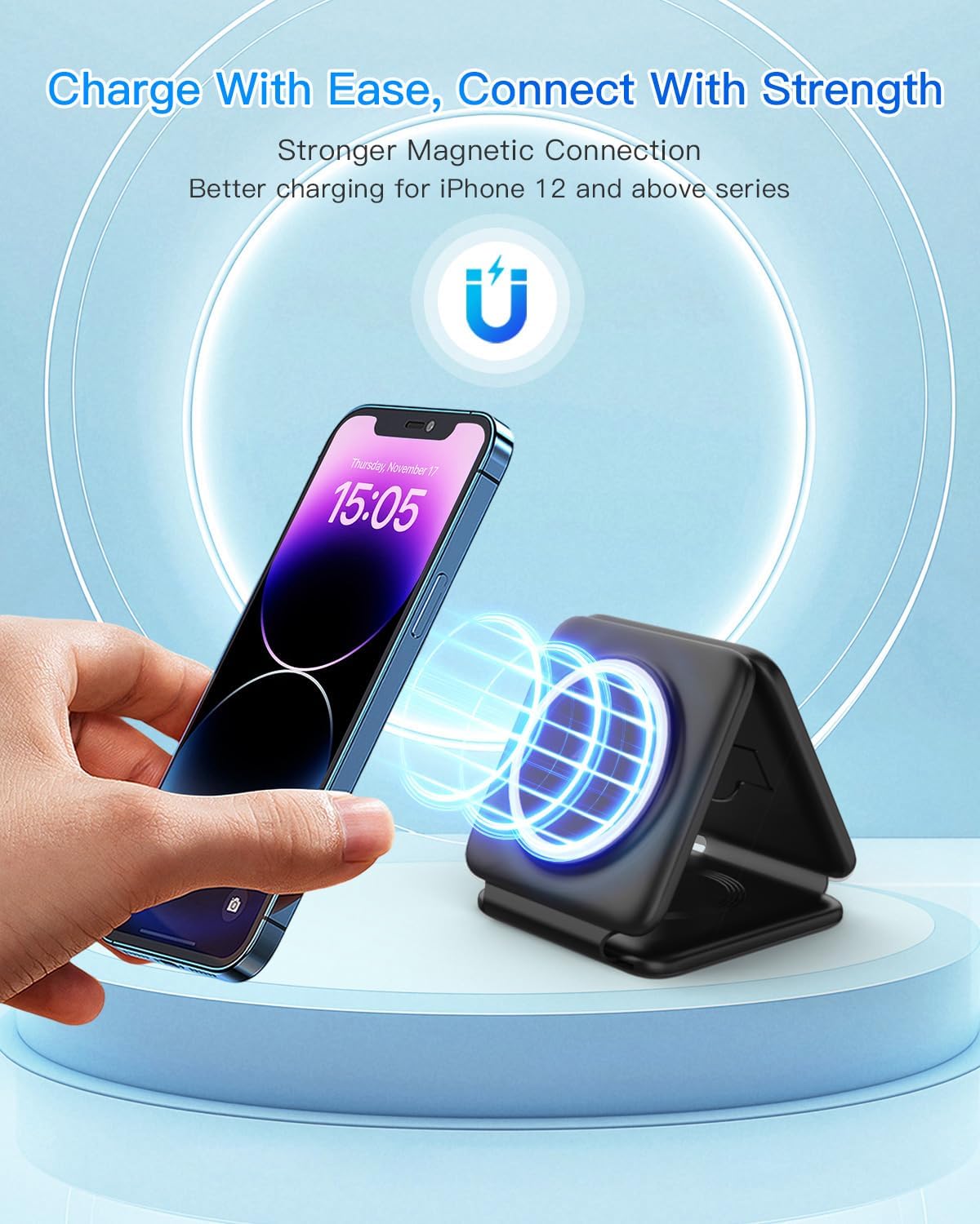 Cargador inalámbrico magnético para iPhone: Estación de carga plega...