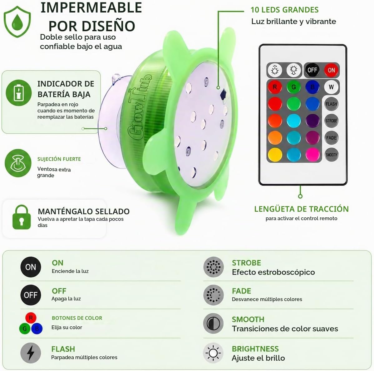 GlowTub - Luz LEDES sumergida que cambia de color por control remot...