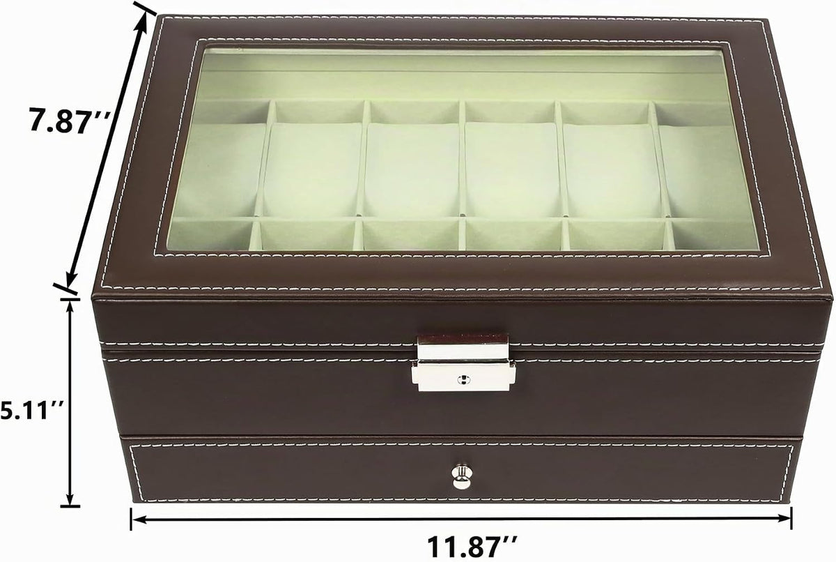 Ogrmar Cajas de almacenamiento de relojes de 12 ranuras de cuero PU...