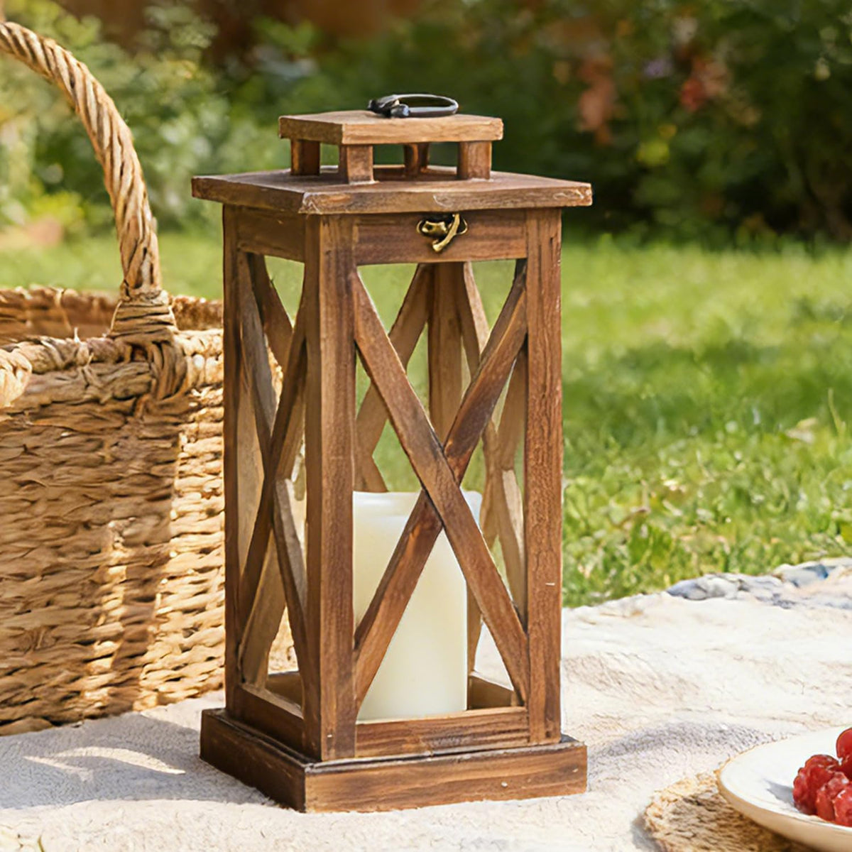 DECORKEY Farol rústico de madera para velas, 17 pulgadas de alto, d...