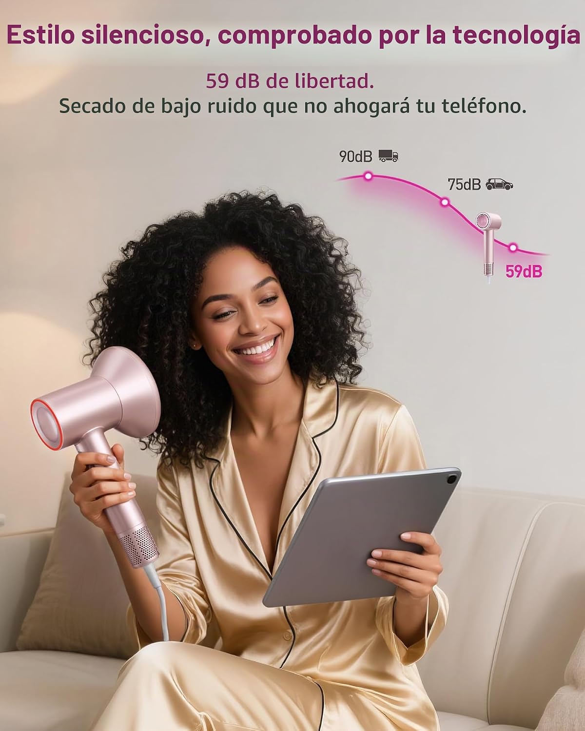 Zibtes Secador de pelo de alta velocidad con difusor, secador iónic...