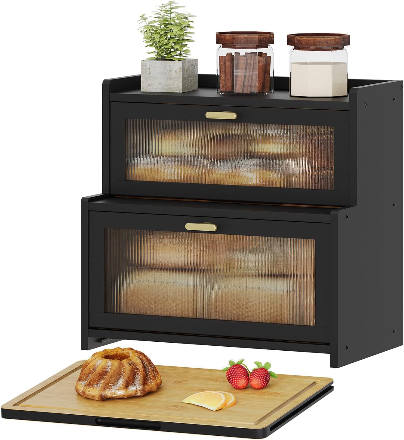 Vellzeyce Caja de pan grande con tabla de cortar para encimera de c...