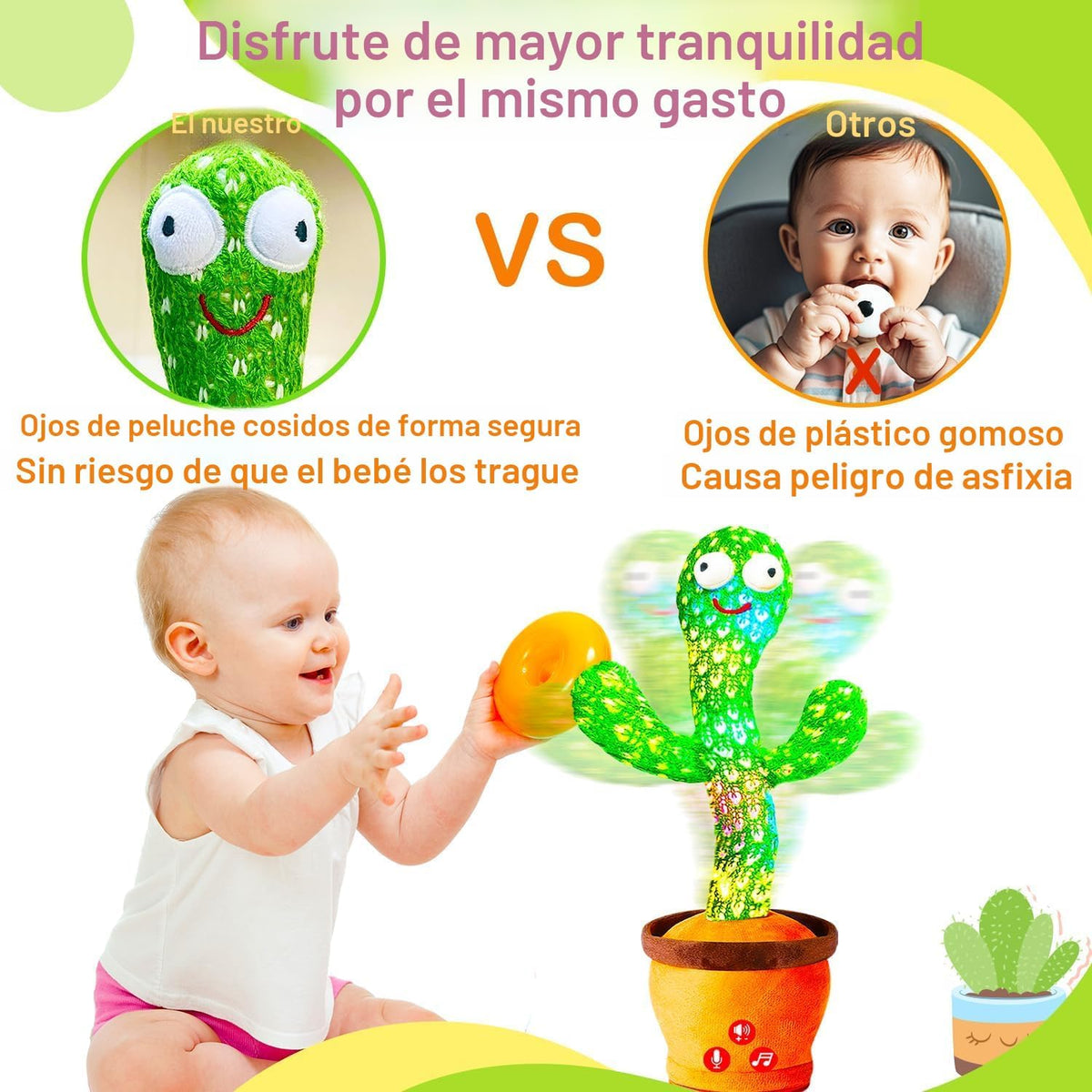 Vitosup Juguetes recargables para bebés, juguete de cactus que habl...