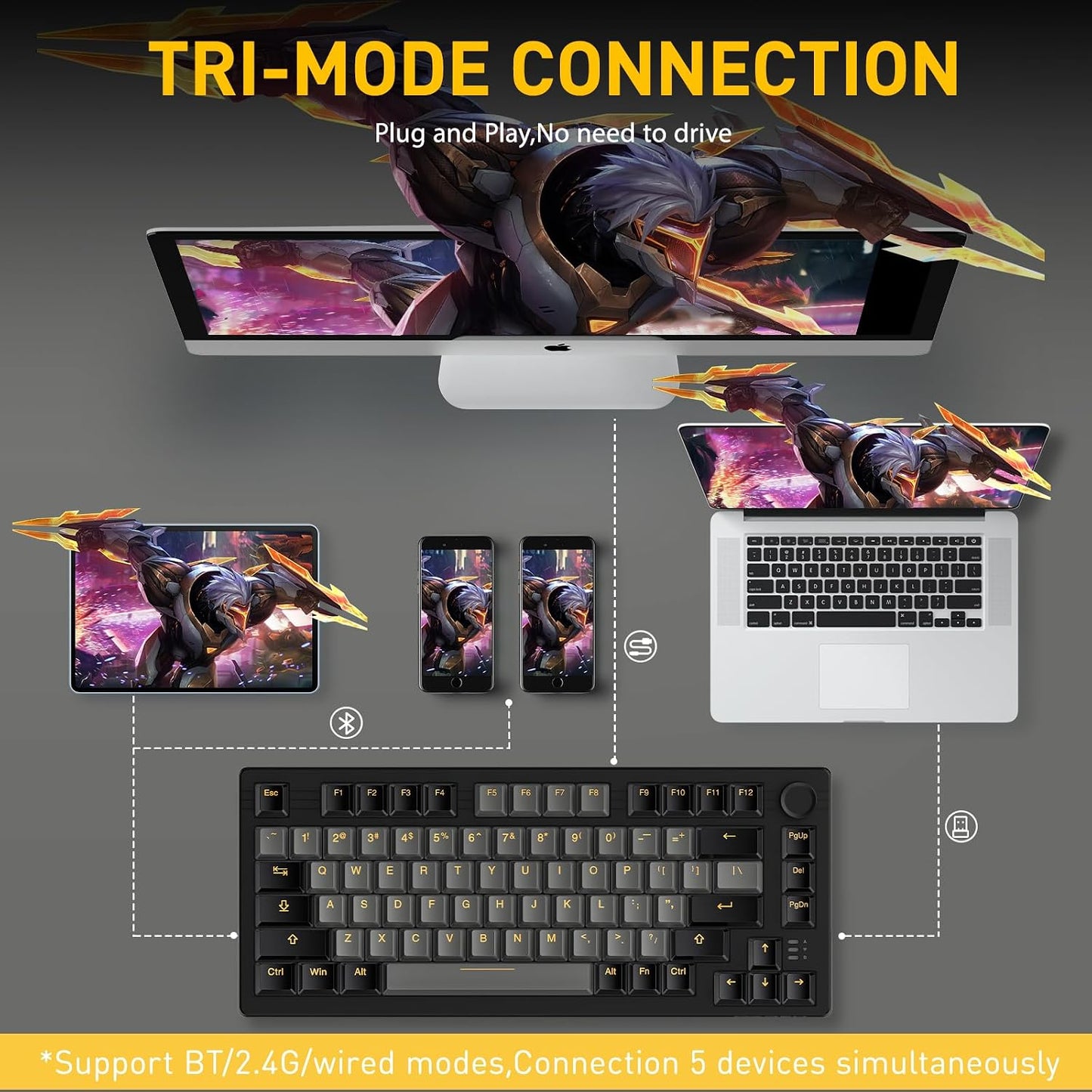 DAREU Teclado mecánico inalámbrico para juegos EK75PRO 75% con peri...