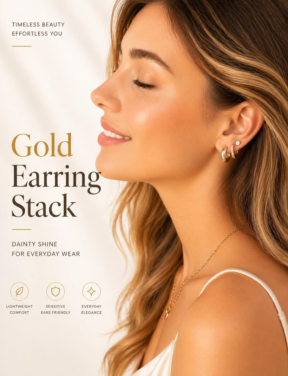 Styleeary Aretes de oro para mujer, pequeños y gruesos, chapados en...