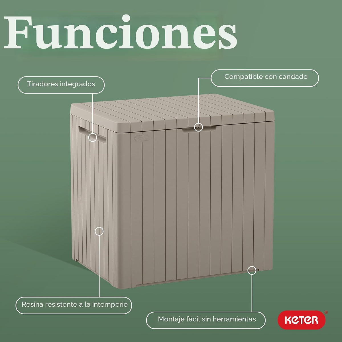 Keter City - Caja de almacenamiento exterior de resina de 30 galone...