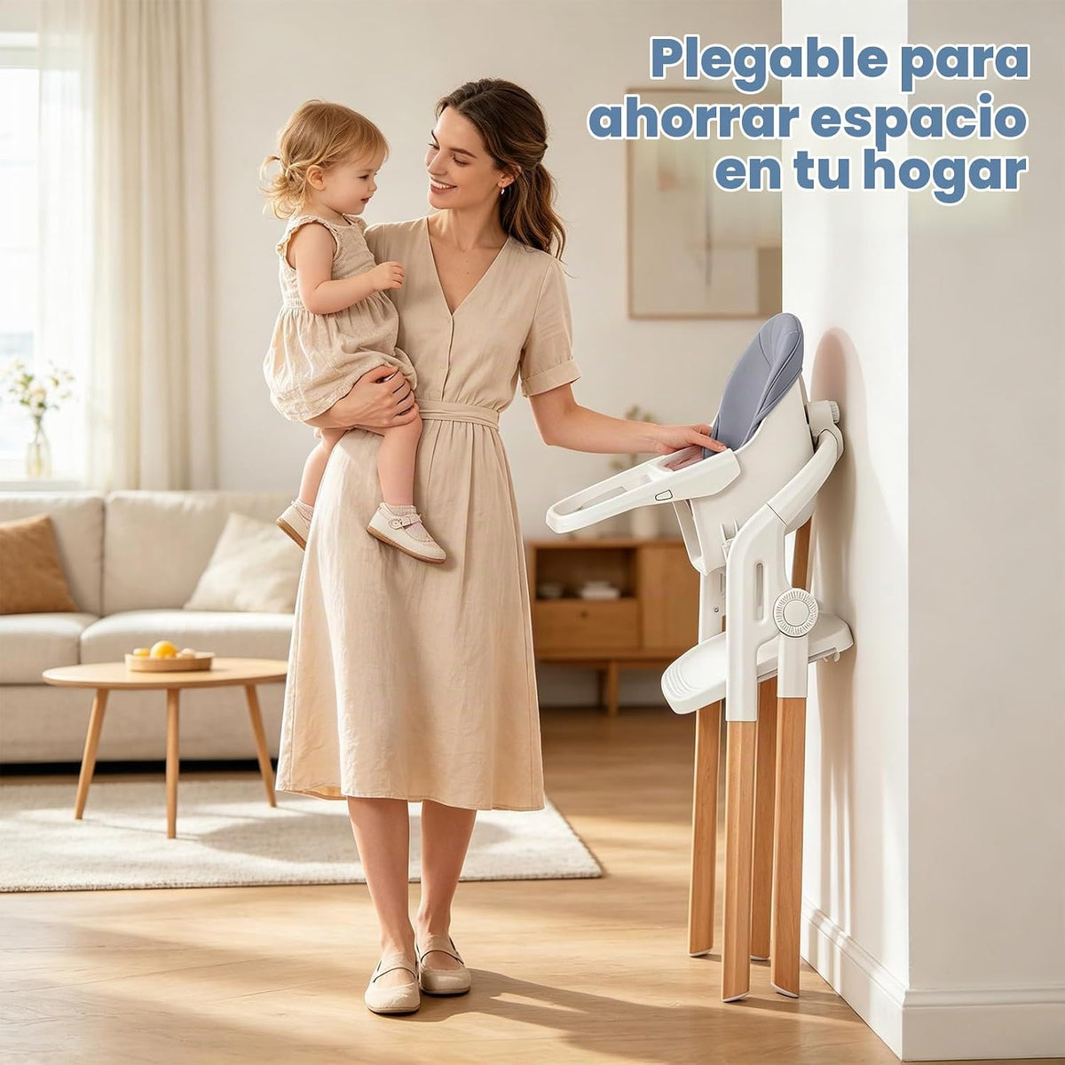 Silla alta plegable para bebé, sillas altas de madera convertibles...