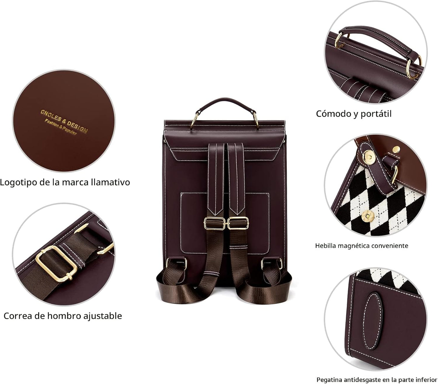 Cnoles - Mochila de cuero para mujer, bolso de moda vintage para da...