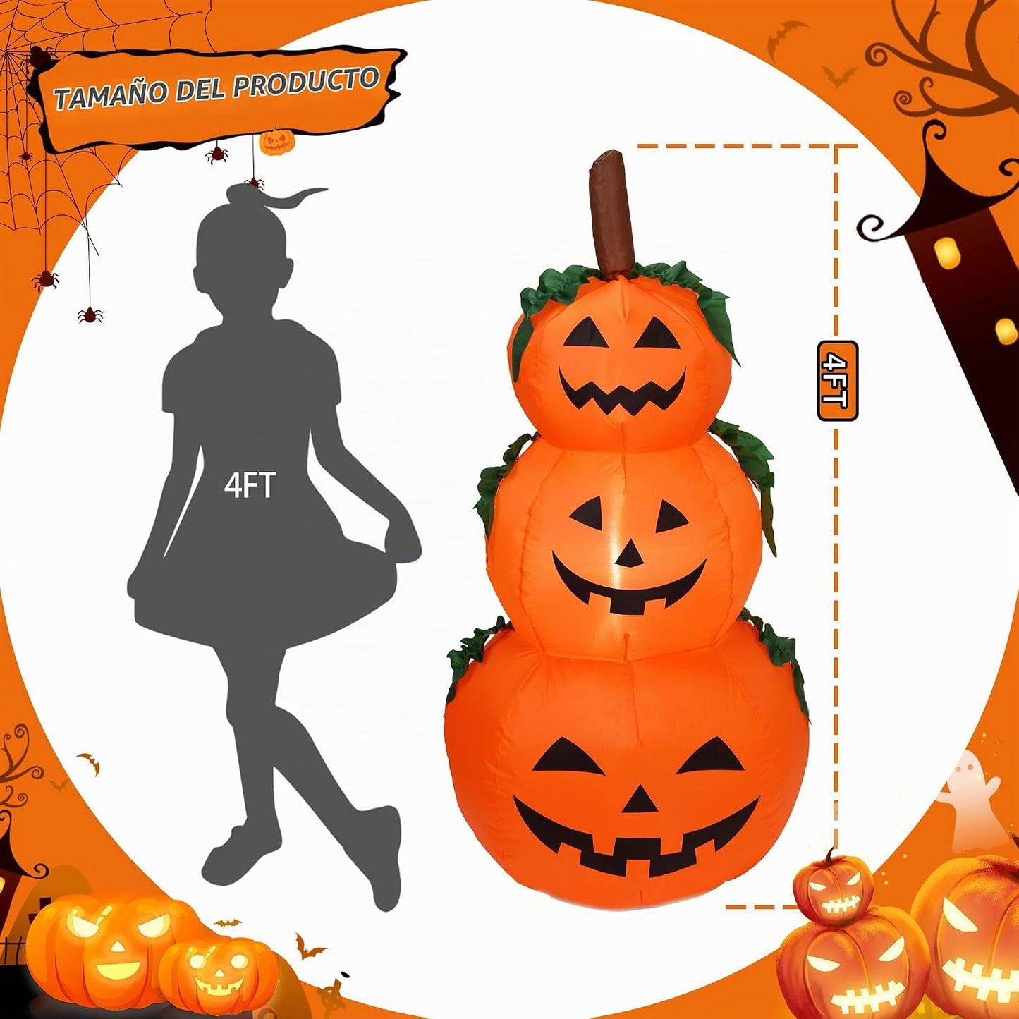 DearSun Calabazas inflables de Halloween de 4 pies para decoración...