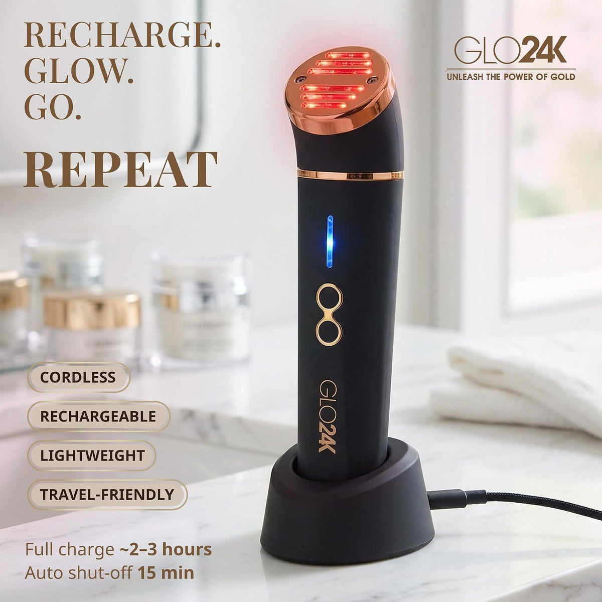 Masajeador de luz roja 3 en 1 GLO24K para cara y cuello | Dispositi...