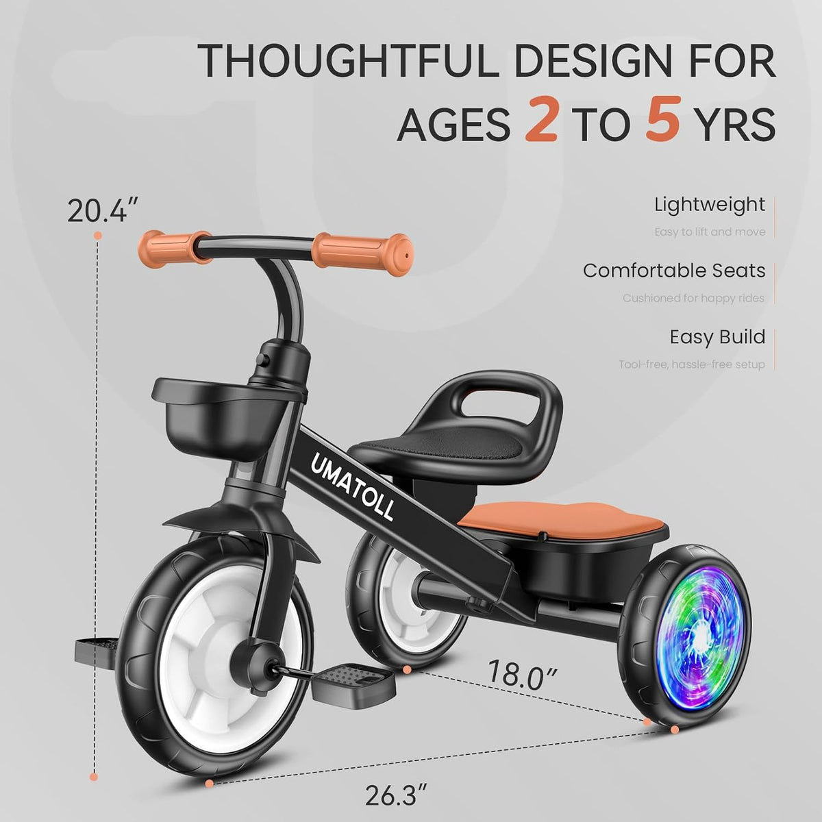 Umatoll - Triciclo para niños pequeños de 2 a 5 años, bicicleta aju...