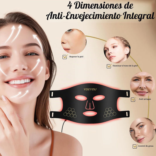 YOEYOU Terapia de luz roja para cara, máscara facial LED infrarroja...