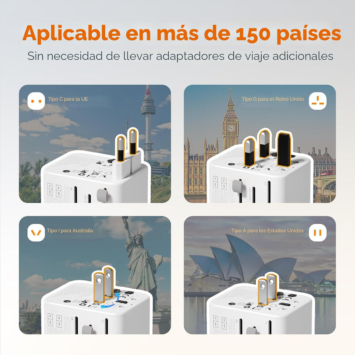 TESSAN Adaptador de viaje universal 28W, adaptador de corriente | A...