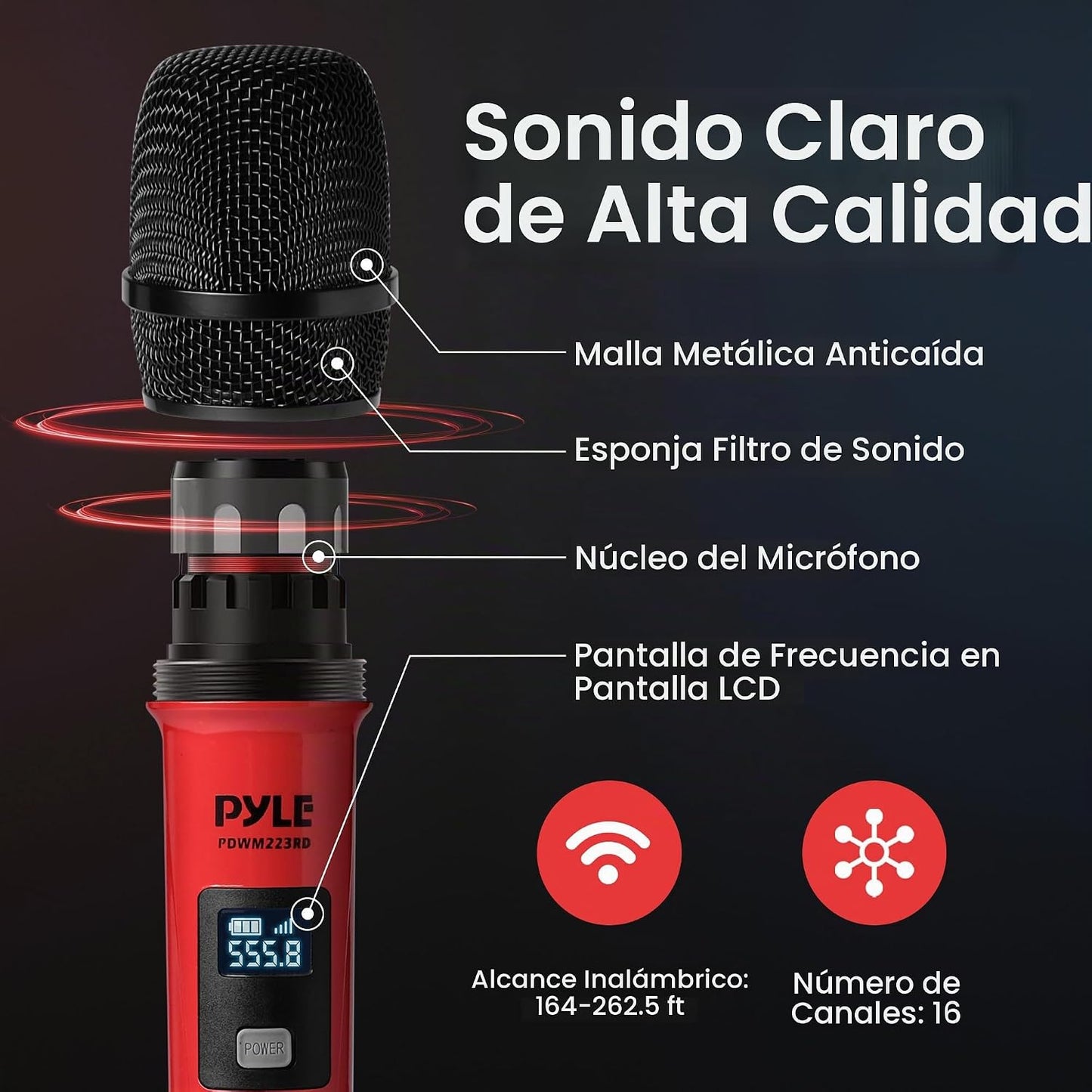 Pyle Sistema de micrófono inalámbrico de 4 canales, sistema recepto...