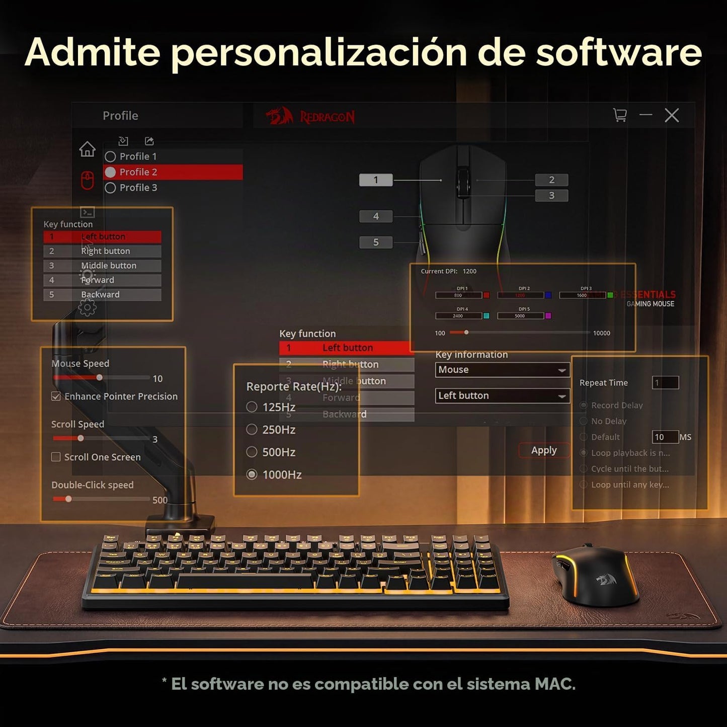 Redragon S156 - Teclado y mouse inalámbricos para juegos con tres m...