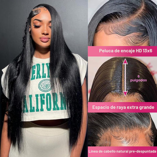 Btomar Pelucas de cabello humano de 30 pulgadas con encaje frontal...