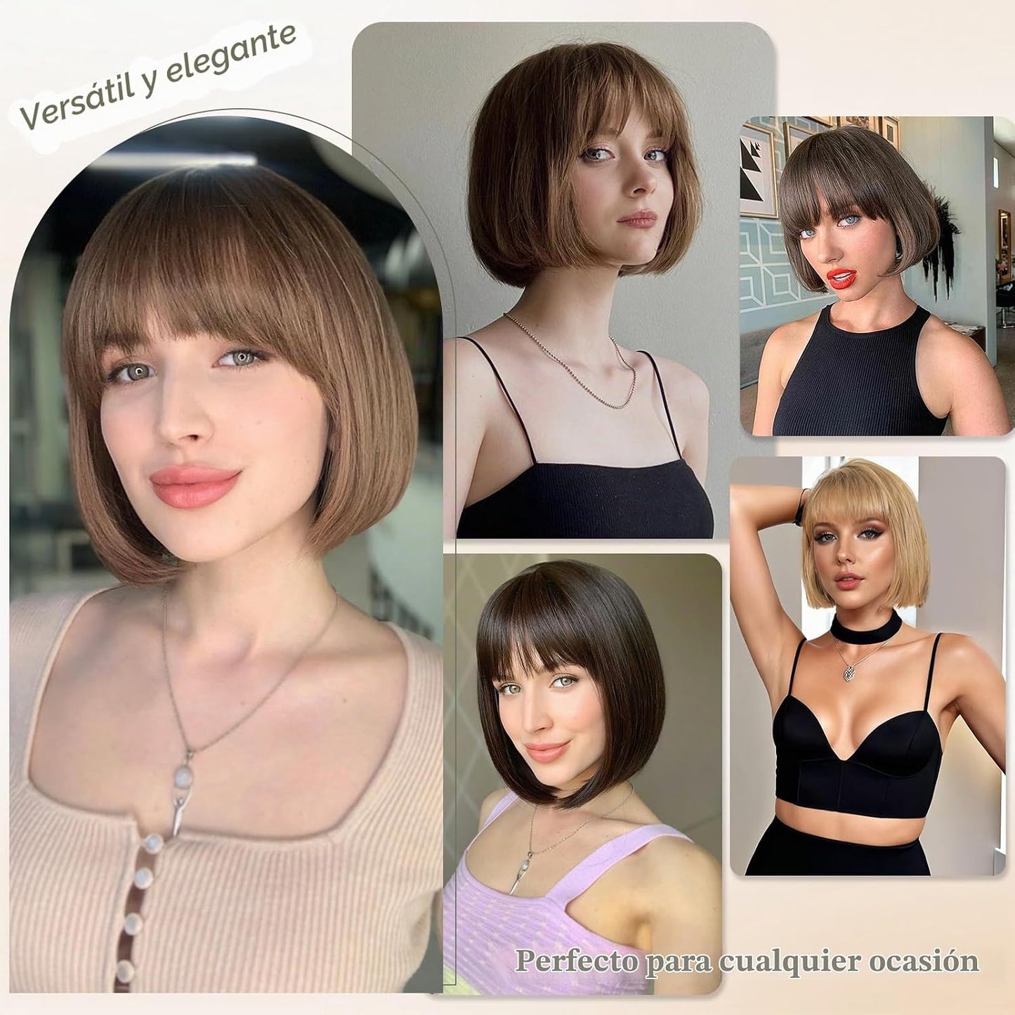 RSY Peluca de mezcla de cabello humano estilo Bob, pelucas de fibra...